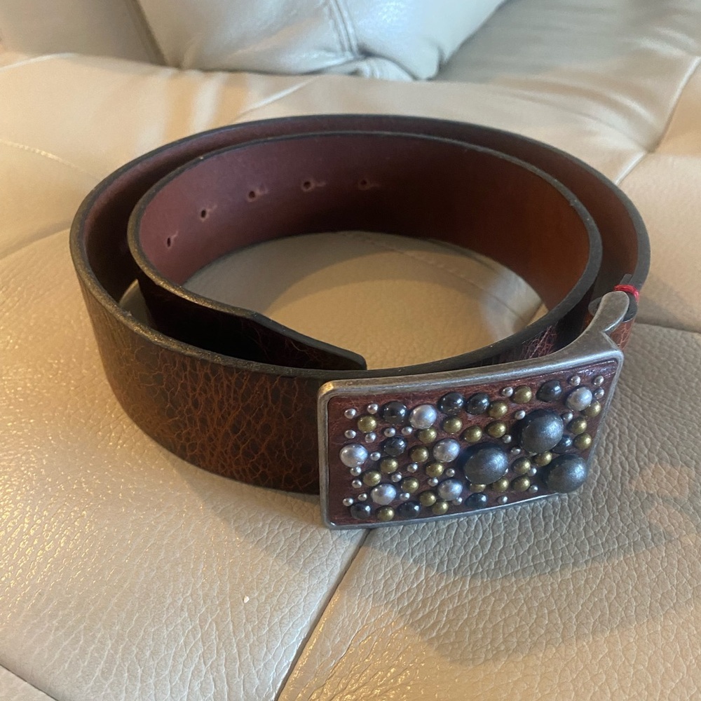 United Colors Of Benetton Leather Brown Belt with Studded Buckle